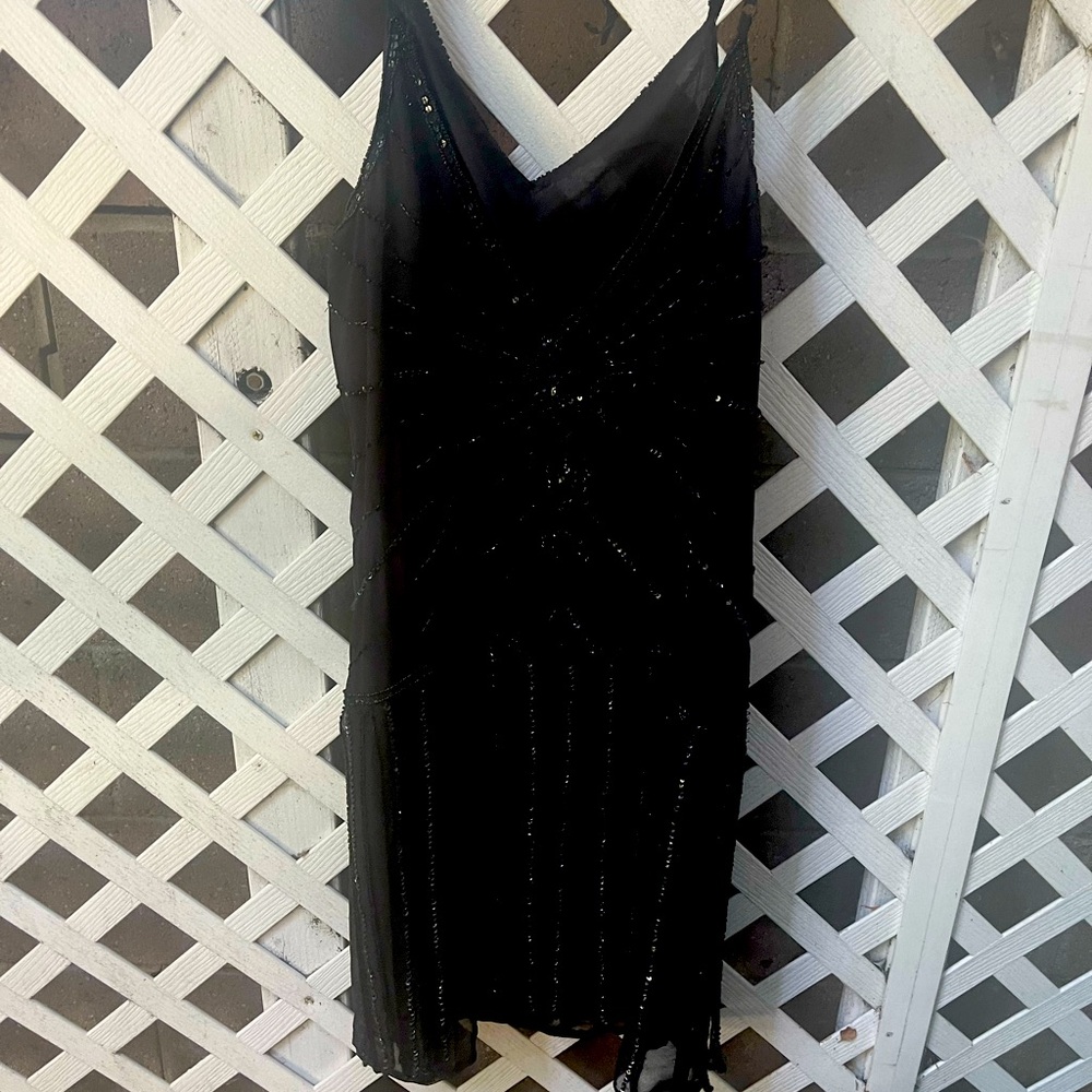 Krishma Beaded and Sequin Black Flapper Cocktail Dress Size Large